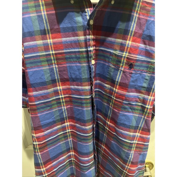 Polo Ralph Lauren Men's Classic-Fit Plaid Oxford Short Sleeve Shirt Multi XL - Picture 2 of 4